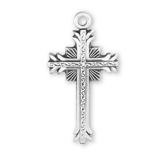 Sterling Silver Flare Tipped Cross with Scrolled Center