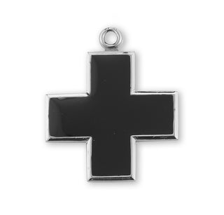 1 1/8-inch Wide Sterling Silver Black Enameled Cross with 18-inch Chain