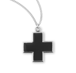 1 1 8 Inch Wide Sterling Silver Black Enameled Cross With 18 Inch Chain