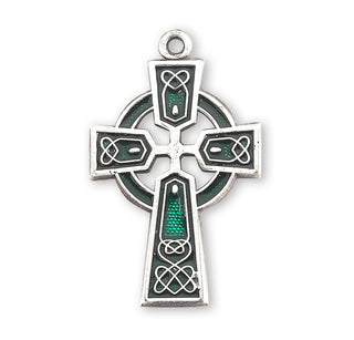Sterling Silver Celtic Cross with Green Enamel