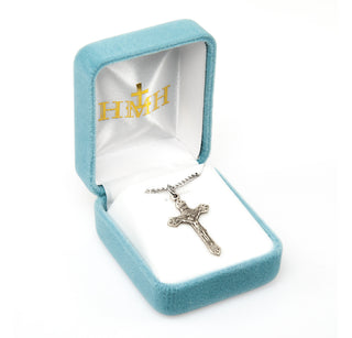 1 1/8-inch Sterling Silver Crucifix with 18-inch Chain