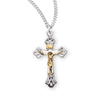 1 Inch Sterling Silver Tutone Crucifix With 18 Inch Chain