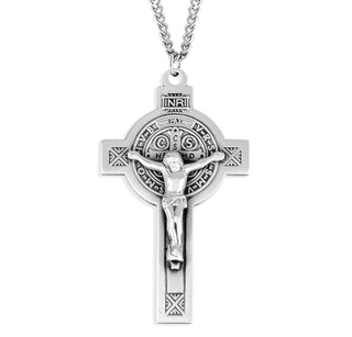 2 Inch Sterling Silver St Benedict Crucifix With 24 Inch Chain