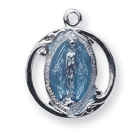 15/16-inch Round Sterling Silver Saint Joseph Medal | 18-inch Chain