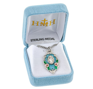 Sterling Silver Miraculous Medal in a Flower Frame