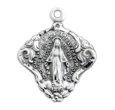 Sterling Silver Miraculous Medal with Baroque Scrolling Border