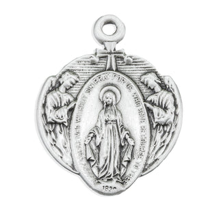 Sterling Silver Miraculous Medal with Angel Border