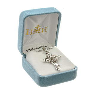 Sterling Silver Ornate Crucifix with Fire Red CZ Accents