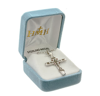 Sterling Silver Intricate Crucifix Fire Red CZ Accents