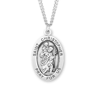 Sterling Silver Oval Shaped Saint Christopher Medal