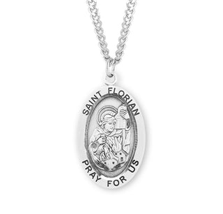 Sterling Silver Oval Shaped Saint Florian Medal