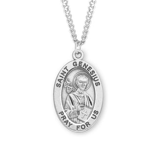 Sterling Silver Oval Shaped Saint Genesius Medal