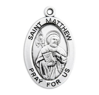 Sterling Silver Oval Shaped St. Matthew Medal