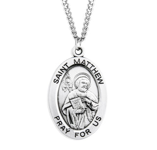 Sterling Silver Oval Shaped Saint Matthew Medal