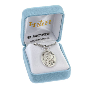 Sterling Silver Oval Shaped St. Matthew Medal