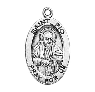 Sterling Silver Oval Shaped St. Pio Medal