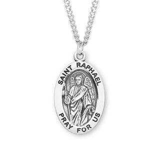 Sterling Silver Oval Shaped Saint Raphael Medal