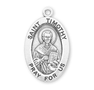 Sterling Silver Oval Shaped St. Timothy Medal