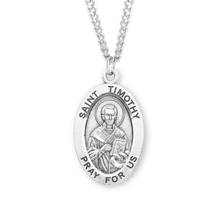 Sterling Silver Oval Shaped Saint Timothy Medal