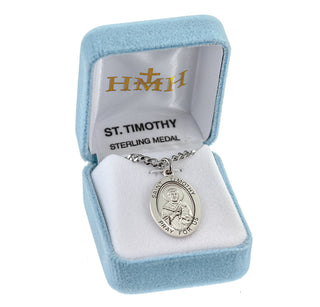 Sterling Silver Oval Shaped St. Timothy Medal