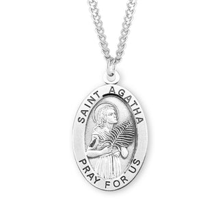 Sterling Silver Oval Shaped Saint Agatha Medal