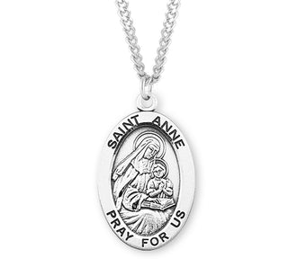 Sterling Silver Oval Shaped Saint Anne Medal