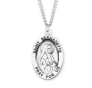 Sterling Silver Oval Shaped Saint Bernadette Medal