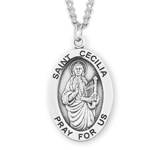Sterling Silver Oval Shaped Saint Cecilia Medal
