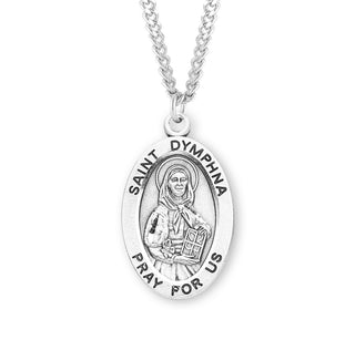 Sterling Silver Oval Shaped Saint Dymphna Medal