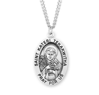 Sterling Silver Oval Shaped Saint Kateri Tekakwitha Medal