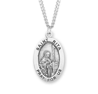 Sterling Silver Oval Shaped Saint Rita Medal