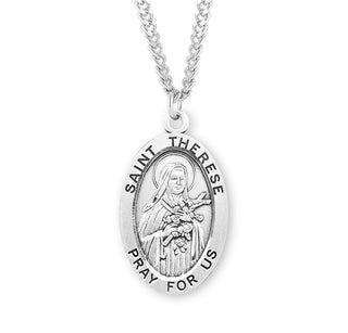 Sterling Silver Oval Shaped Saint Therese Medal