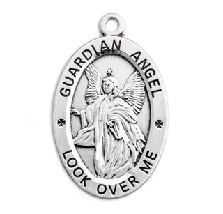 Sterling Silver Oval Shaped Guardian Angel Medal