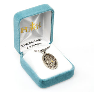 Sterling Silver Oval Shaped Guardian Angel Medal