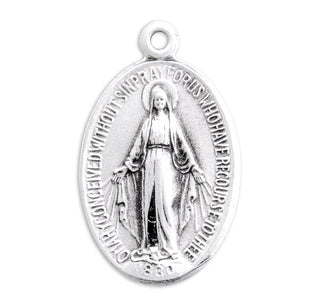 3/4-inch Sterling Silver Oval Miraculous Medal with 18-inch Chain