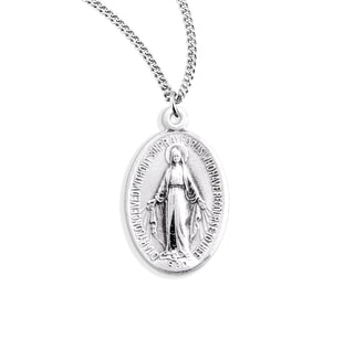 3 4 Inch Sterling Silver Oval Miraculous Medal With 18 Inch Chain