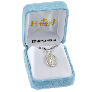 3/4-inch Sterling Silver Oval Miraculous Medal with 18-inch Chain