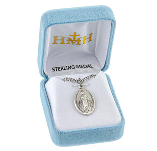 7/8-inch Sterling Silver Oval Miraculous Medal with 18-inch Chain