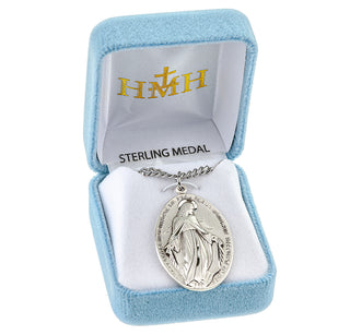 1 3/8-inch Sterling Silver Oval Profile Style Miraculous Medal with 27" Chain