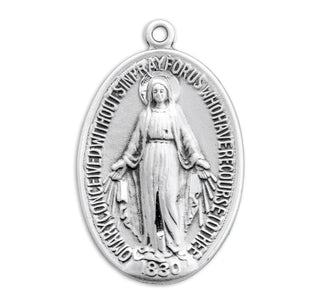 1 1/8-inch Sterling Silver Oval Miraculous Medal with 24-inch Chain