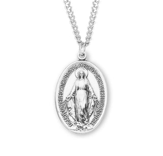 1 1 8 Inch Sterling Silver Oval Miraculous Medal With 24 Inch Chain