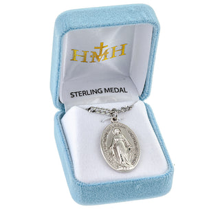 1 1/8-inch Sterling Silver Oval Miraculous Medal with 24-inch Chain