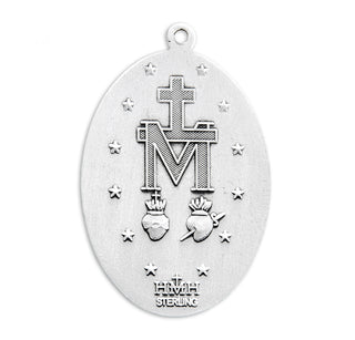 1 1/2-inch Sterling Silver Oval Miraculous Medal with 27" Chain