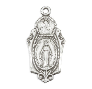 7/8-inch Sterling Silver Miraculous and Scapular Medal with 18-inch Chain