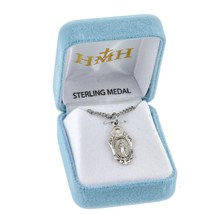 7/8-inch Sterling Silver Miraculous and Scapular Medal with 18-inch Chain