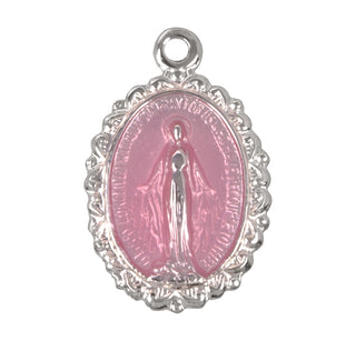 Sterling Silver Oval Pink Enameled Miraculous Medal