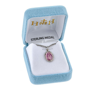 Sterling Silver Oval Pink Enameled Miraculous Medal