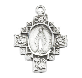 15/16-inch Sterling Silver Miraculous Medal with 18-inch Chain