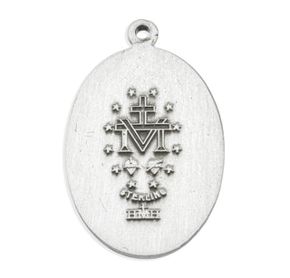 7/8-inch Sterling Silver Oval Miraculous Medal with 18-inch Chain