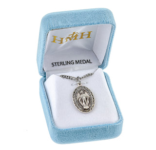 7/8-inch Sterling Silver Oval Miraculous Medal with 18-inch Chain